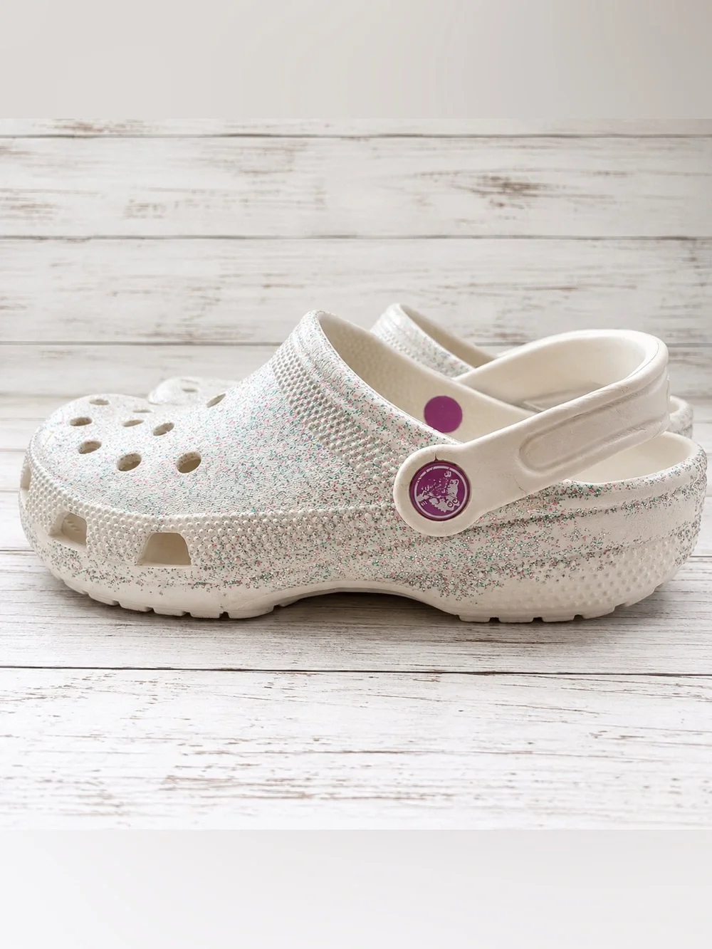 Crocs Classic Celebration Glitter Clogs Champagne Kids J6 Women’s 8